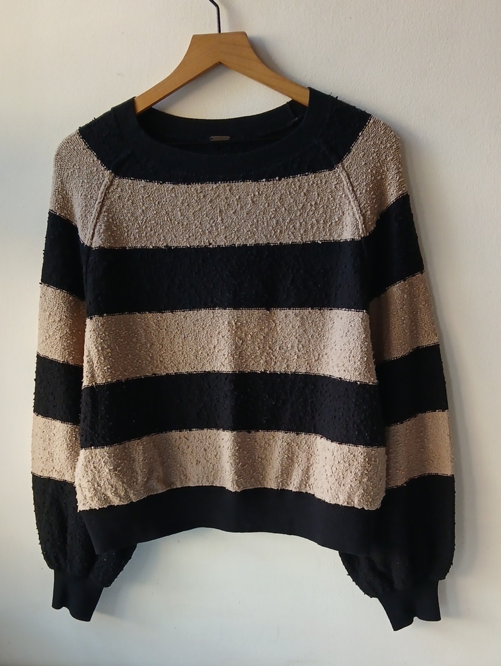 Free People Stripe Nubby Sweater Black Tan Women's XS